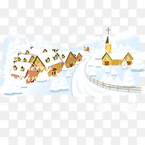 矢量下雪的村庄
