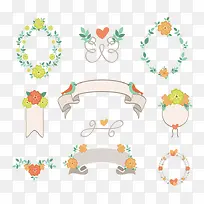清新花卉婚礼标签矢量素材