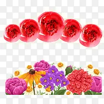 水彩鲜花红色圆圈装饰背景