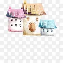 三栋彩色手绘水彩小房子
