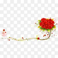 红玫瑰花朵与藤蔓