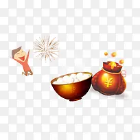 汤圆钱袋烟花卡通男孩