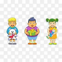卡通小孩拿礼物