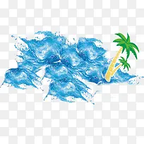 两颗蓝色水中椰树