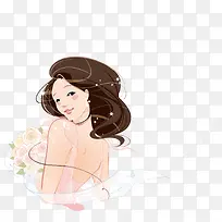洗澡拿玫瑰花的女子