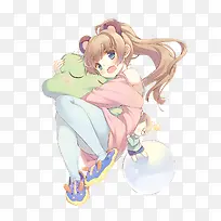 卡通立绘抱枕头女孩