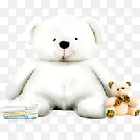 白色的大熊和肉粉色可爱小熊及书本