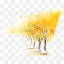 黄色手绘秋日美景