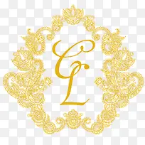 金色华丽花边婚礼logo