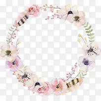 水彩花卉圆形边框装饰图案