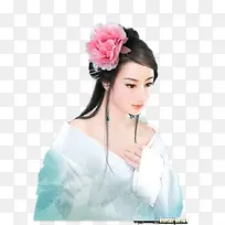 手绘粉色头花美女