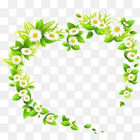 花朵和绿叶拼成的心形花环