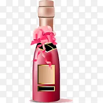 手绘粉色礼花红酒瓶子