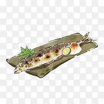 烤秋刀鱼手绘画素材图片