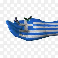 创意希腊国旗手绘蝴蝶图案