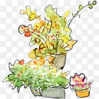 手绘花卉盆栽移门图案