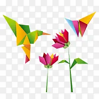 彩色立体折纸艺术装饰花鸟图案
