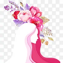 粉色头上带着花朵的女孩