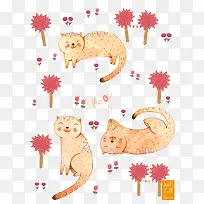 手绘粉色猫咪图案