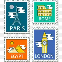 矢量手绘世界邮票