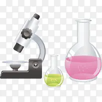 矢量手绘化学试剂瓶和显微镜