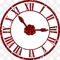 红色玫瑰古老罗马数字时钟