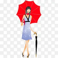 打伞的美女时尚面条素材