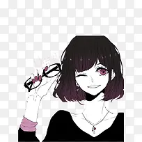 拿墨镜微笑的女孩