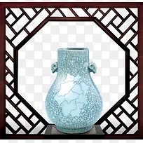 中国风木框蓝色复古花瓶