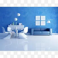 蓝色墙壁家居沙发客厅