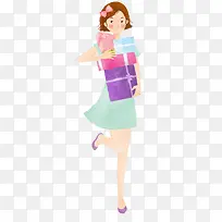 创意手绘谁次啊收礼物的小女孩