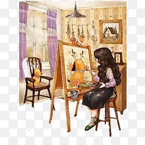 家中画画的女孩