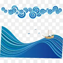 装饰蓝色海洋和帆船