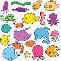 手绘海底世界动物图案
