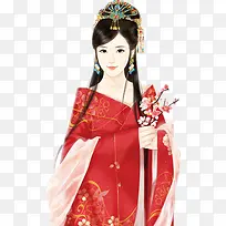 立绘古风红袍杏花女子