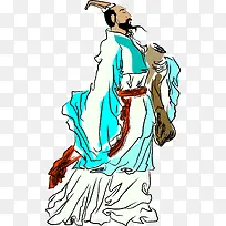 古代诗人屈原人物手绘