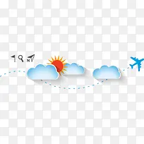 手绘云朵太阳飞机航线