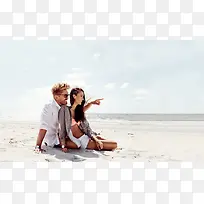 高清创意合成白色的沙滩情侣