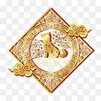 金色狗年剪纸贺卡矢量图