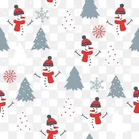 矢量松树和雪人全屏底纹背景