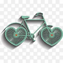 手绘绿色心形车轮自行车