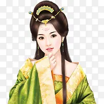 绿衣金发头饰女子古风立绘