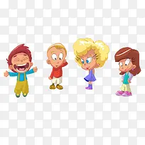 四个不同发型的卡通男孩女孩