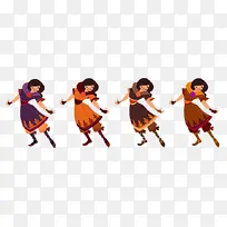 四个不同颜色衣服的舞蹈女孩