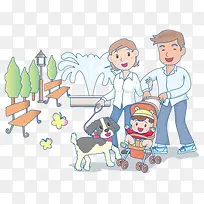 父母带着宝宝散步