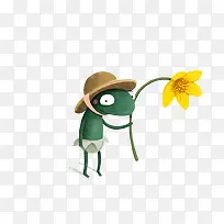 手拿鲜花的小青蛙
