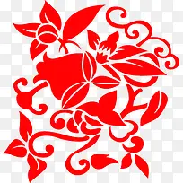 创意手绘合成红色的花卉植物图案