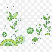 手绘绿色创意植物树叶荷塘