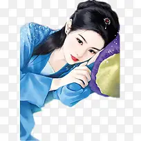 蓝衣睡姿美女古风立绘