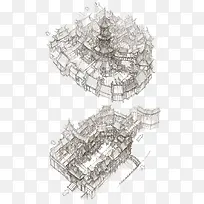手绘建筑模型线稿